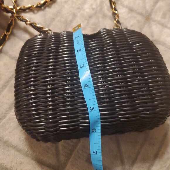 VINTAGE BLACK WICKER CHAIN SATCHEL HANDBAG - Picture 8 of 9